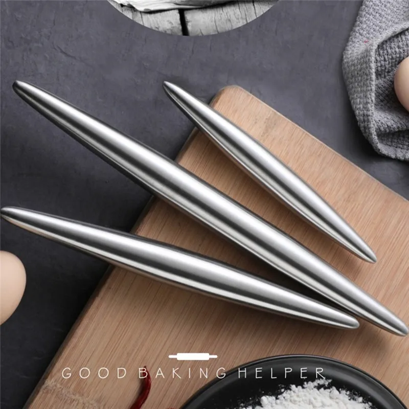 Stainless Steel 18/24/30cm Rolling Pin Kitchen Utensils Dough Bake Pizza Noodles Cookie Dumplings Making Non-stick Baking Tools