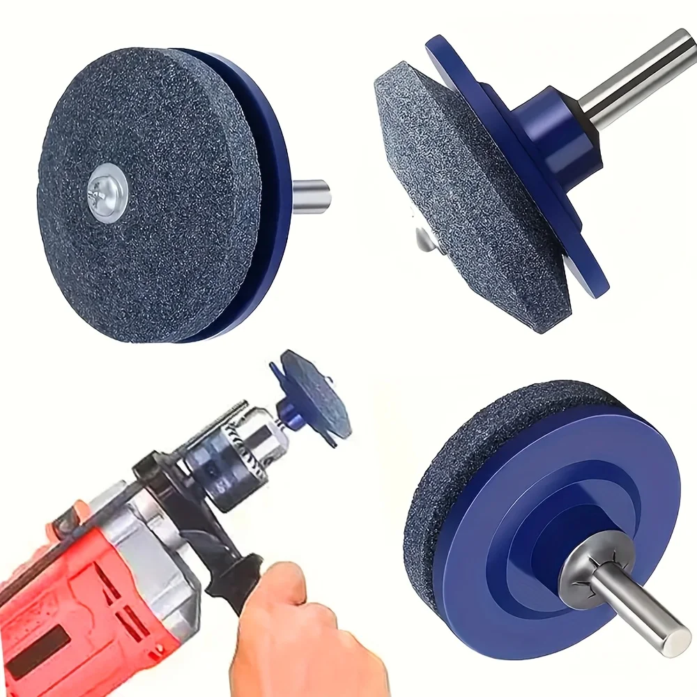 1PC Durable Metal Lawn Mower Blade Sharpener Attachment for Power Drills | with Blue Hexagonal Grip & Sparkling Stone Surface