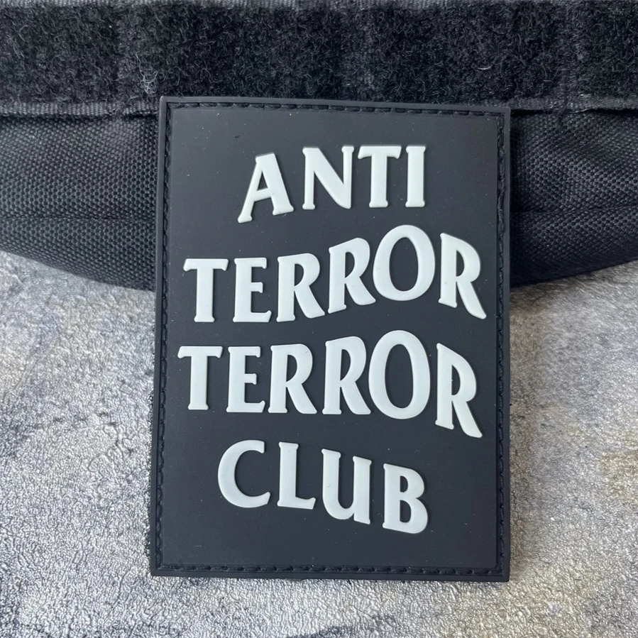 

ANTI TERROR CLUB Patch Luminous Tactical Morale Badge Military Army Backpack Sticker PVC Hook Loop Patches for Clothing
