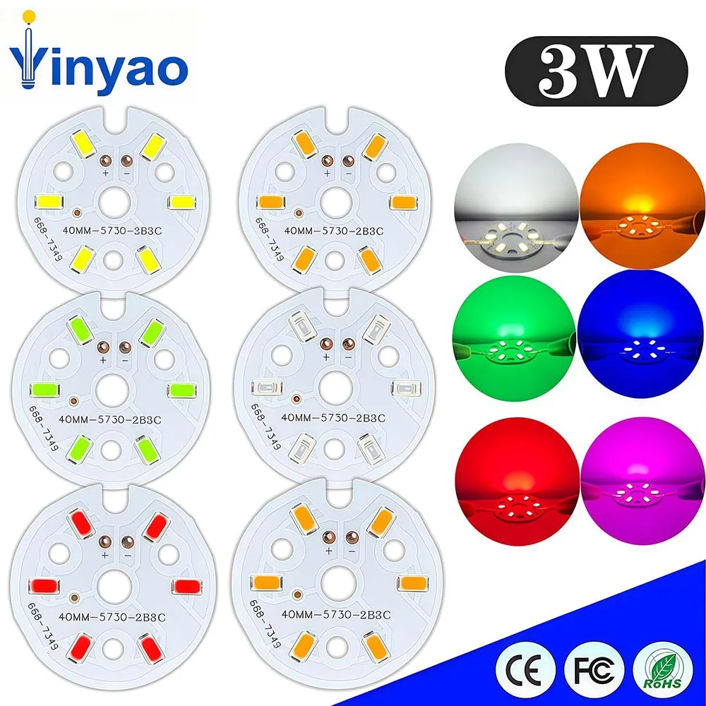 10Pcs 3W LED Light Board SMD5730 LED Chip Round Bulb Dia 40mm Red/Green/Blue/Yellow/Warm/White/Neutral Lights DIY Ambient Light