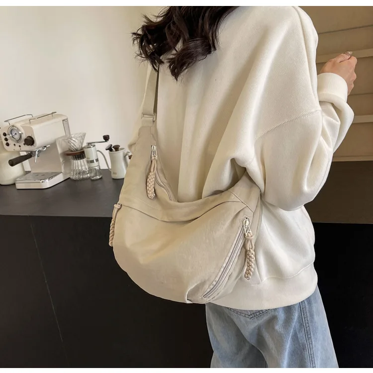

Korean Style Soft Nylon Shoulder Hobo Handbag for Women Large Capacity Lightweight Crossbody Bag Student Sports