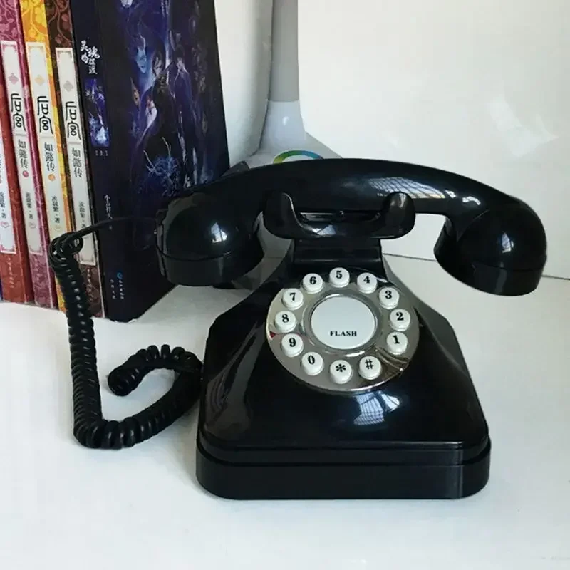 Vintage Landline Phone Retro Landline Corded Telephone Push Button Dialing Desk Telephone for Home Office Decoration -Black