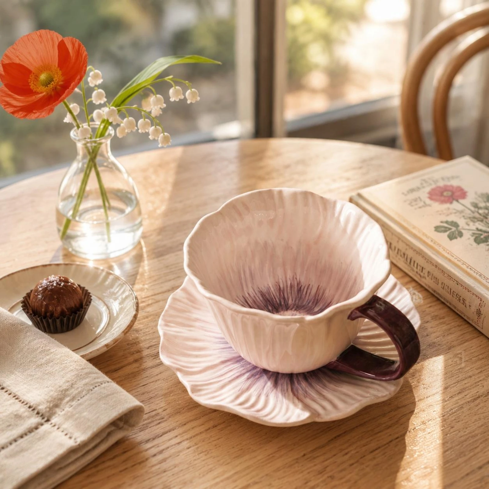 Coffee Cup Saucer Set with Handle Ceramic Cup Saucer Set Cappuccino Cups Lead-Safe of Harmful Substances Tableware Bohemian