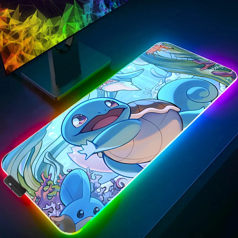 Коврик для мыши RGB P-Pokemons Squirtle игровой коврик для мыши светодиодный коврик для ПК настольный коврик светящийся коврик для мыши коврики для клавиатуры настольный коврик с