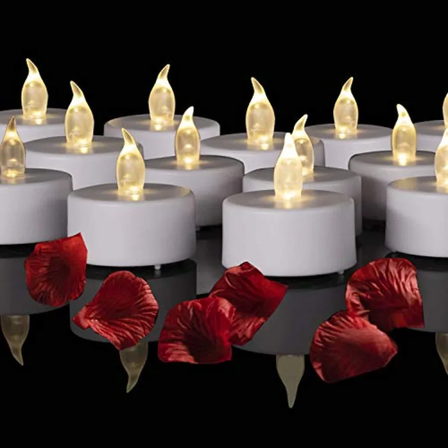 Battery Operated LED Tea Lights: Flameless Votive Candles Lamp Realistic and Bright Flickering Holiday Gift Long Lasting 200Hou