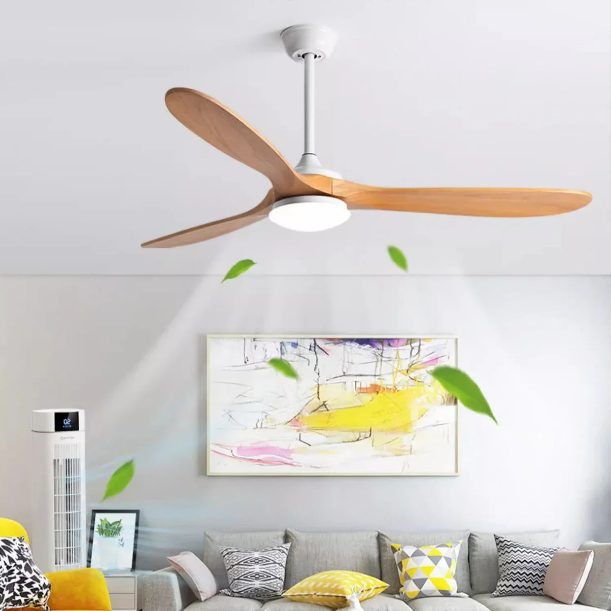 Large Size Wood DC Ceiling Fan 60inch 85-265V Industrial Fans No Light With Remote Control Wood Fans For Home Ventilador Tech