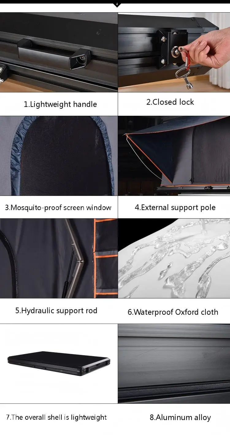 Afbeelding 6: Robuuste 1-3 persoons opklapbare daktoptent van aluminiumlegering, waterdicht polyester, met ladder voor kampeertrips in de buitenlucht
