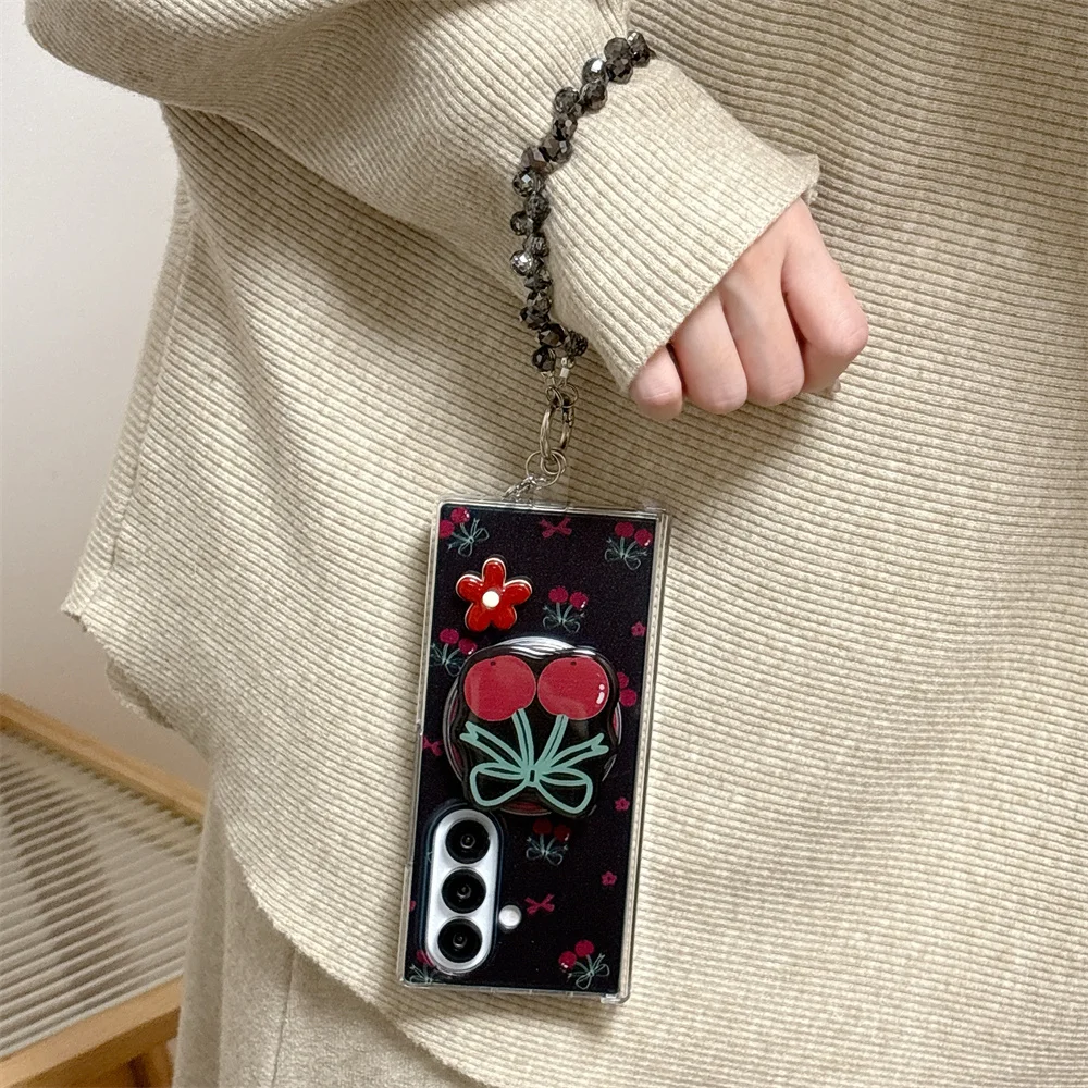 

Корейский чехол INS Cute Dlowers для телефона Samsung Galaxy Z Fold5 6 7 Fold 6 Fold7 Cover Cute Cherry с Magsafe Stand Cases Fundas