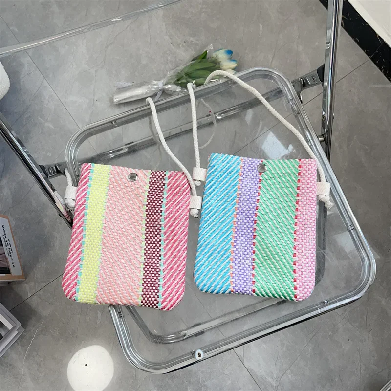 

New Summer Colorful Mini Phone Bag for Women Fashion Woven Shoulder Bags with Rope Bohemian Style Small Beach Bag Bolsa Feminina