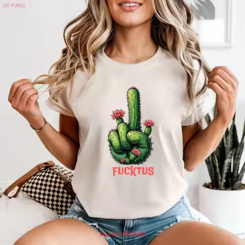 Cactus With Middle Finger T Shirt Fucktus Feminism Funny FeminisT vintage Washed Soft graphic Breathable designer clothes