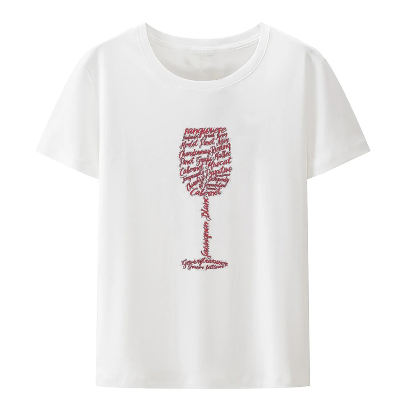 Wine Types Glass Red Printed T-shirt Funny Tee Women\'s Cropped Portrait Retro Shirts and Blouses Ulzzang T-shirts Hipster Blusa