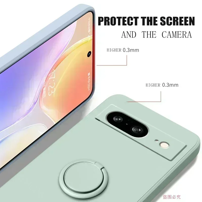 Etui na Google Pixel 8 Finger Ring Stand Holder Slicone Cover do Pixel 8 Solid Color Camera Lens Protection Miękkie etui na telefon