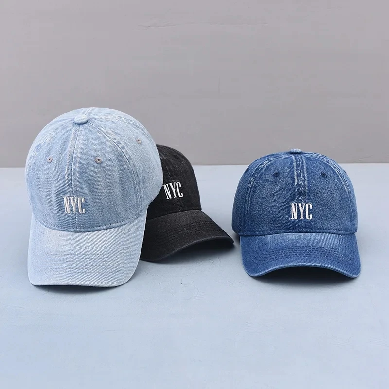 Unisex NYC Embroidery Denim Baseball Caps Spring Autumn Outdoor Adjustable Casual Hats Sunscreen Hat