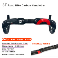 Top Brand 3T Road Bike Carbon Handlebar Carbon Fiber Bike Breaking The Wind Bend Handle 31.8*400/420/440mm Bicycle Accessories