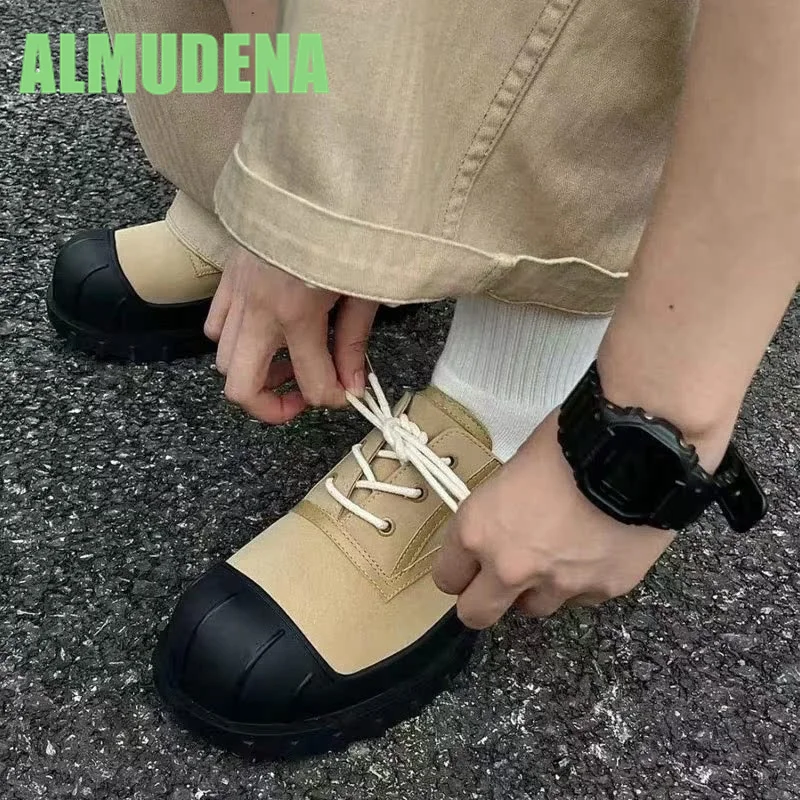 

Color Blocked Casual Shoes Retro British Style Thick Sole Fashionable and Versatile Front Lace Up Design Small Leather Shoes