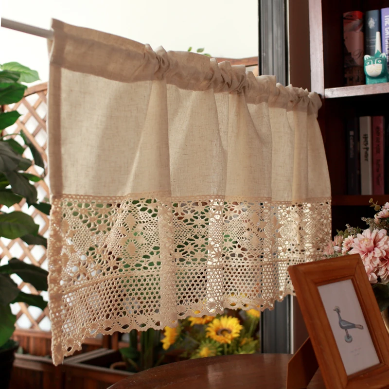 crochet splicing wardrobe piercing rod curtain lintel cabinet curtain semi-transparent literary and artistic style small curtain