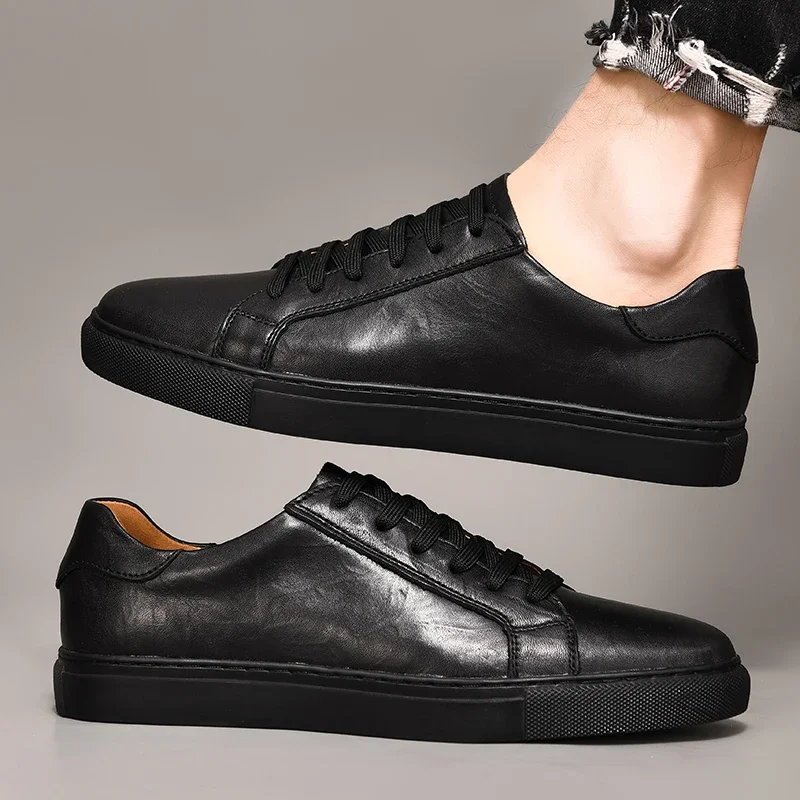 Genuine Leather Casual Men Shoes lace up oxfords Brand White Shoes fashion men Sneakers 2022 New Arrival  black men shoes