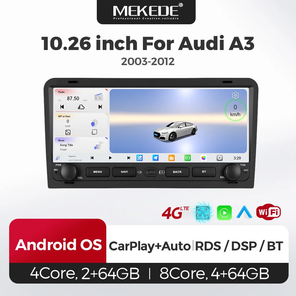 MEKEDE Android OS 10.26INCH Carplay Car radio For Audi A3 8P 2003-2013 GPS Navigation FM Audio Stereo Central Multimedia Player