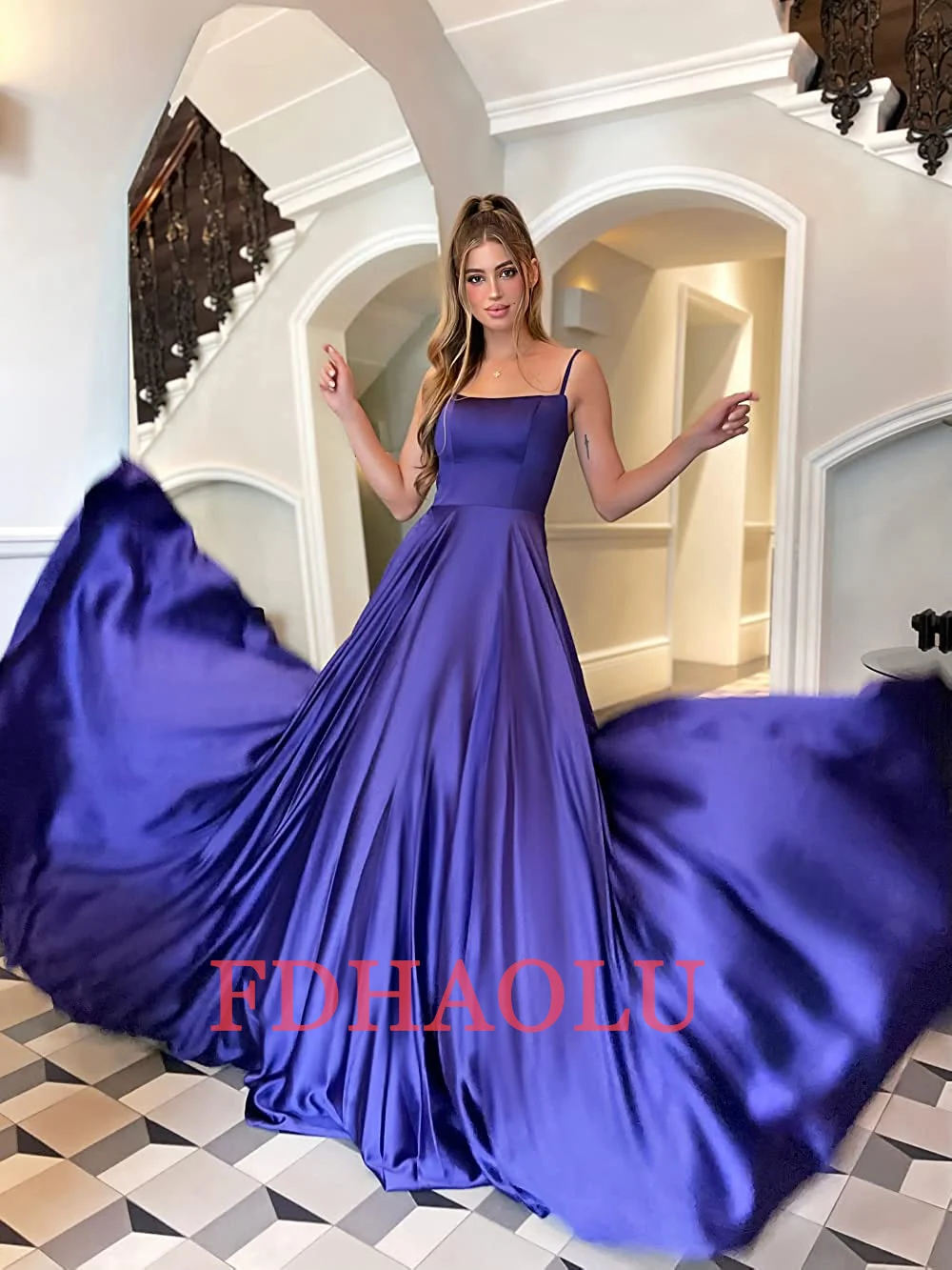 WEI YIN-Vestidos de Fiesta largos con tirantes finos para mujer, vestidos de dama de honor de satén con Espalda descubierta, vestidos de noche formales AE0806