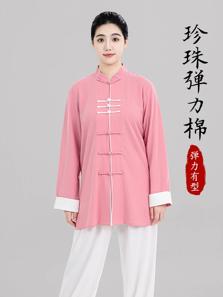 2026 New Women Tai Chi Suit High End Daily Wear Ba Duan Jin Fitness Training Elastic Cotton Martial Arts Practice Uniform Set
