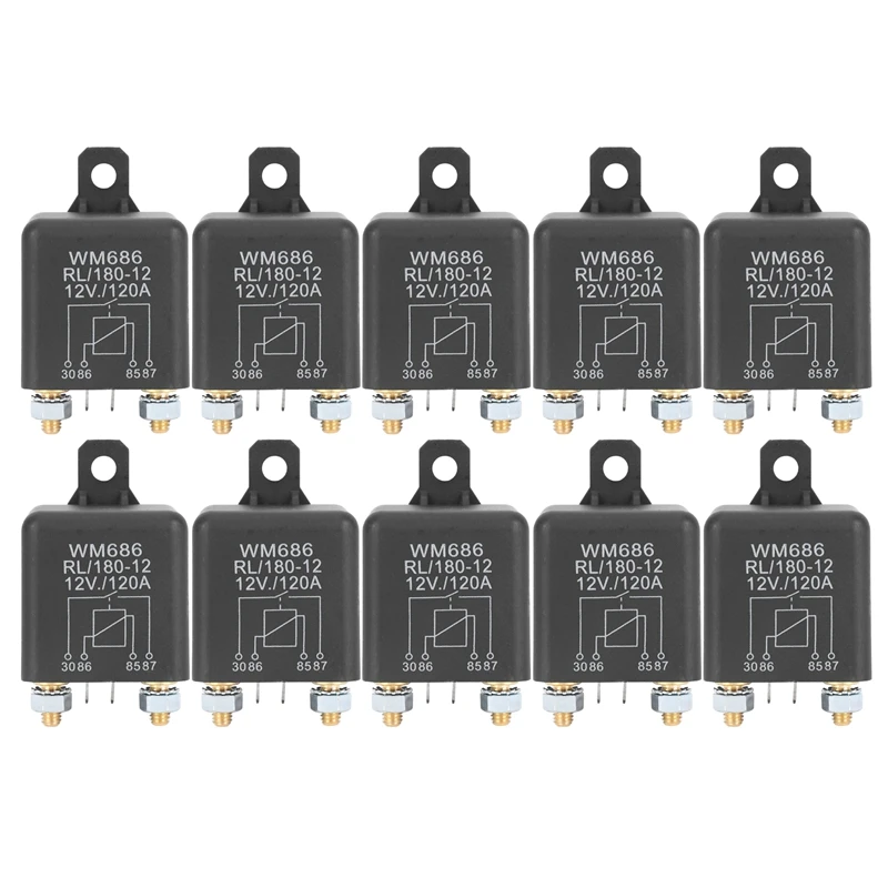 10X DC 12V Relay Battery Isolating Relay 12V / 120A Peak Load For Car Trucks Car (12V / 120A)