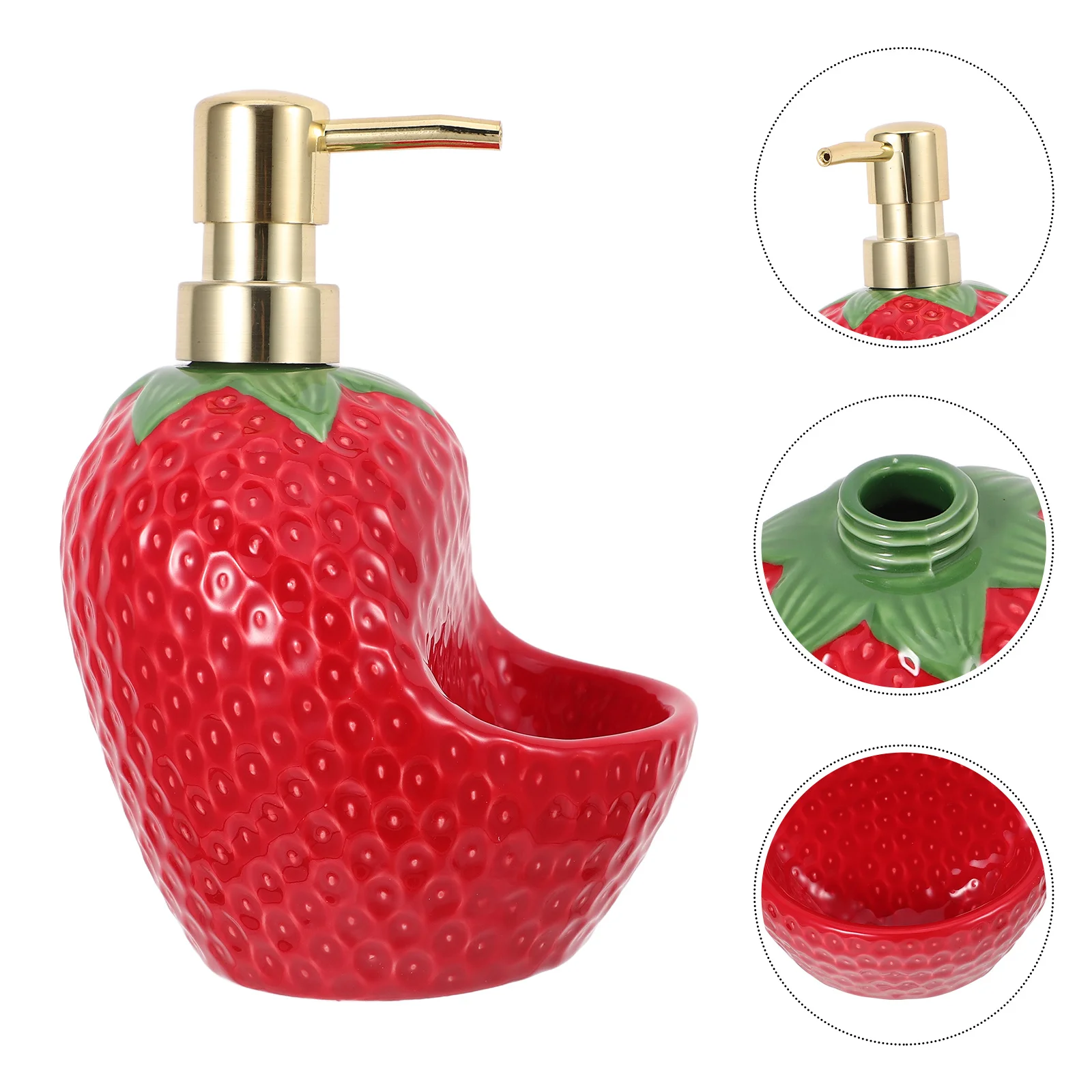 

Cute Strawberry Shaped Ceramic Soap Dispenser Refillable Liquid Dishwashing Pump Bottle for Kitchen Hand Lotion and Condiment