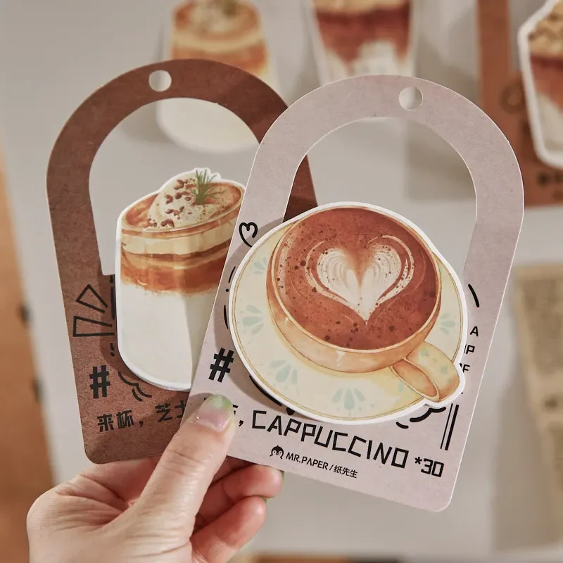 30pcs Coffee Series Theme Student Message Office Notes Handbook Decoration Label