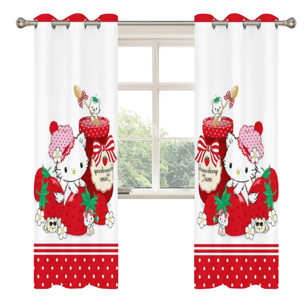 Cute Anime Sanrio Hello Kitty Kawaii Shading Curtains  for Living Room Decoration Window Curtain 2 PC 