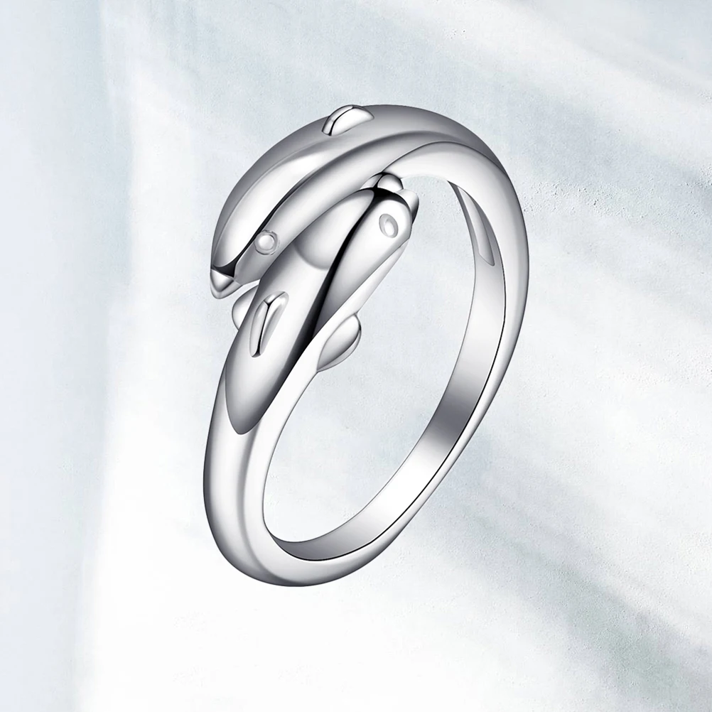 Adjustable Alloy Rings Ring Double Dolphin Ring Double Dolphin Design Party Adjustable Rings Wedding Silver Color