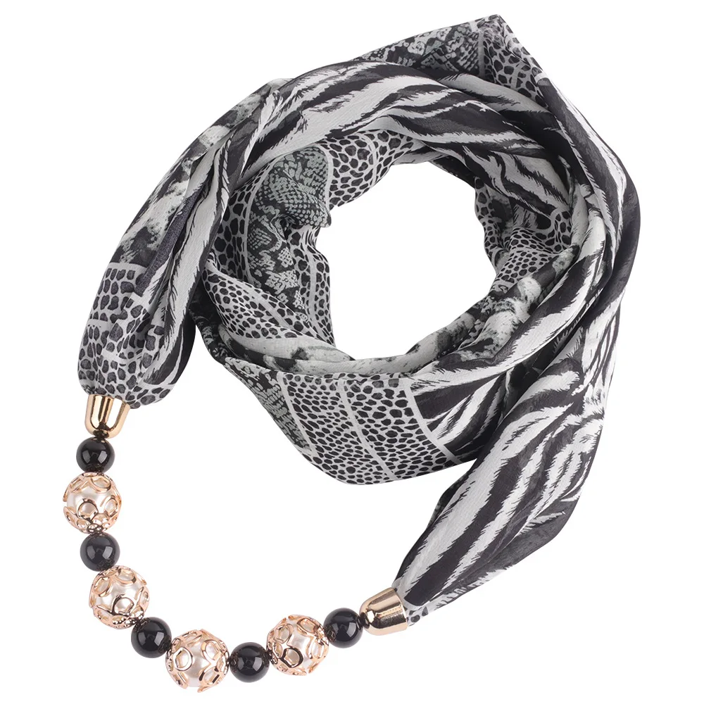 Hijabs léopard en mousseline de soie pour femmes, foulard pendentif, collier de déclaration, foulard de la présidence, accessoires pour femmes