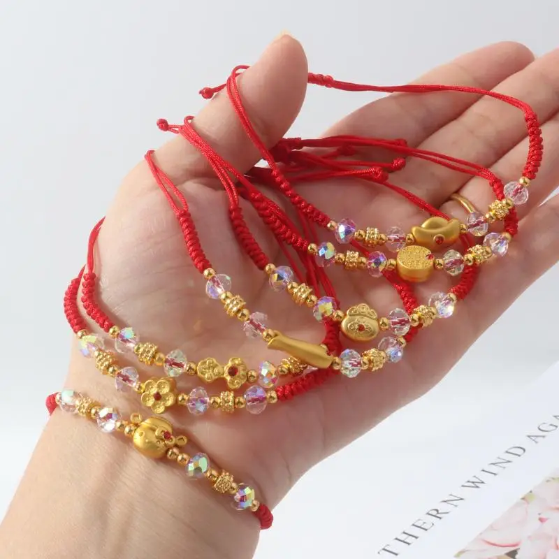 2027 Sheep Year Red Lucky Braided Rope Bracelet For Women Chinese Style Beaded Bracelets New Year Blessing Jewelry Gifts