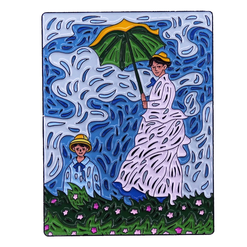 C4557 The woman holding an umbrella and her son Painting Enamel Pin Brooches Bag Collar Lapel Pin Badge Backpack Jewelry Gift