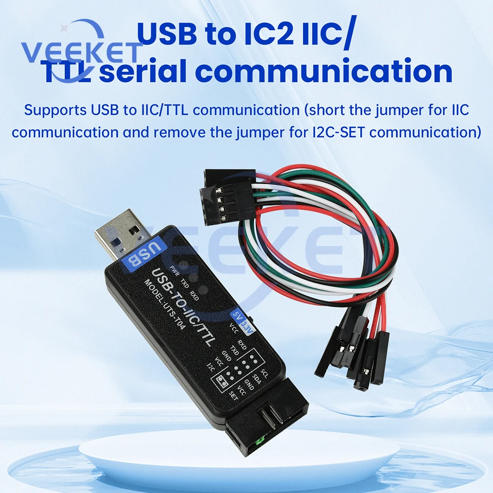 

USB to IC2 IIC/TTL Serial Communication Module CH341T Programmer Downloader Support Windows MacOS Linux Plug Play