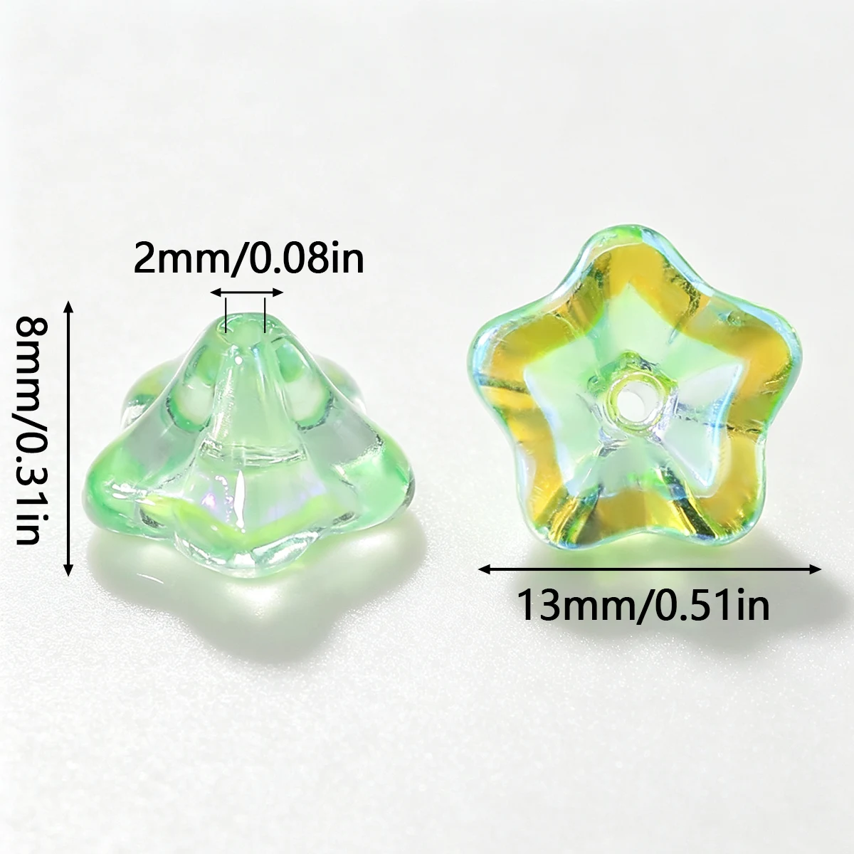 20/40/60Pcs 8x13mm Green Trumpet Flower Crystal Glass Loose Beads for Jewelry Making Bracelet Necklace Keychain DIY Accessories