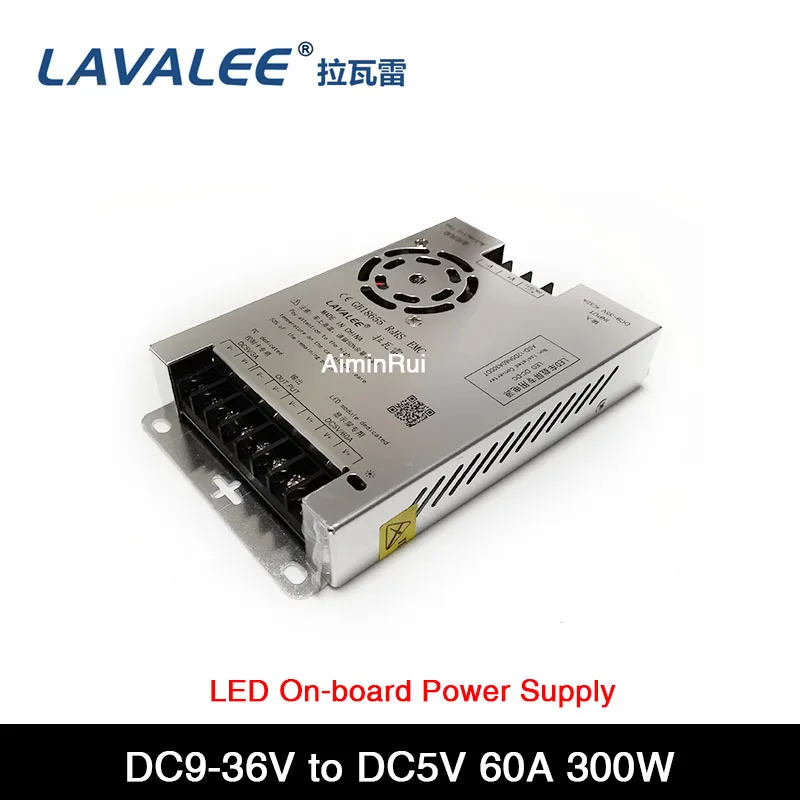 LAVALEE ASD-12D5N60A300DT Vehicle LED Screen Power Supply Input DC9~36V To DC 5V 60A 300W for Cars Vehicle LED Display