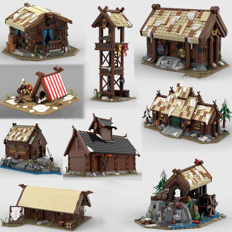 MOC Building Block Winter Vikined Village The Medieval Times Street Vie DIY Assembled Model Christmas Series Toy Holiday