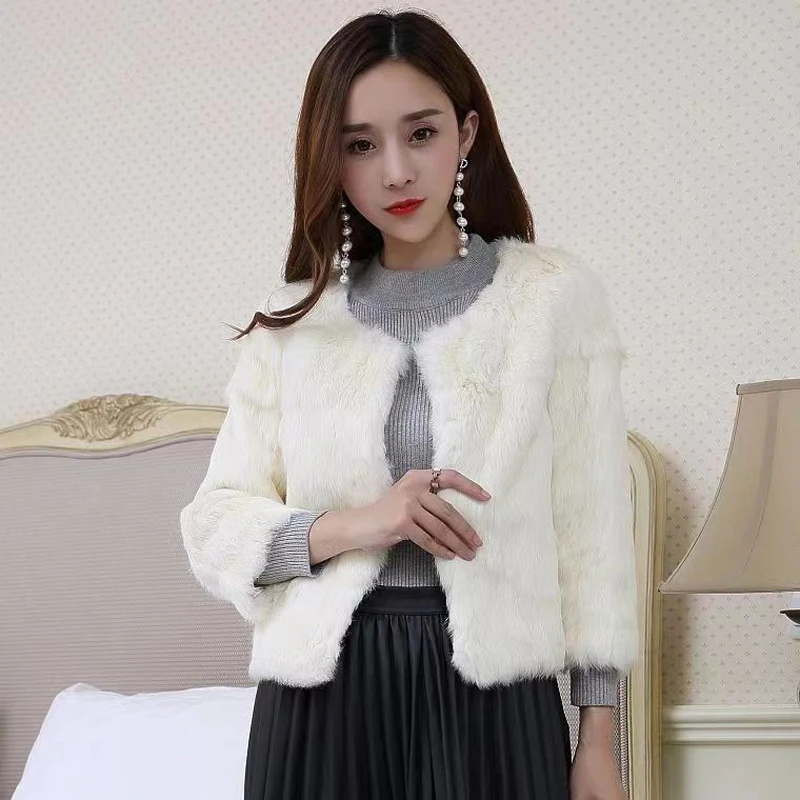 Real Rabbit Fur Coat Winter Women Warm 100% Genuine Rabbit Fur Jacket Natural Soft Rabbit Fur Lady Real Fur Overcoat