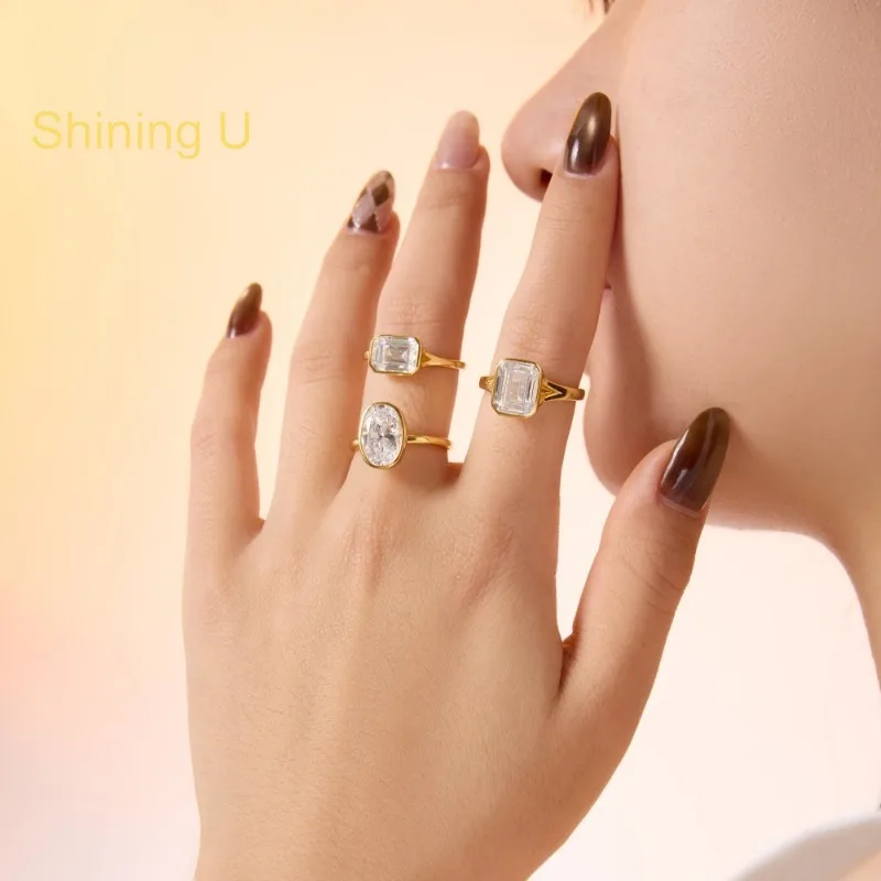 

Shining U 925 Sterling Silver 8*10mm Emerald Cut High Carbon Diamond Gems Ring for Women Fine Jewelry Engagement