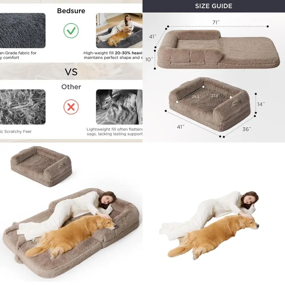 

Складная лежанка для собак цвета верблюжьего меха: гигантский ортопедический пуф 2-в-1 с подушкой, водонепроницаемым вкладышем и искусственным мехом для взрослых и домашних животных