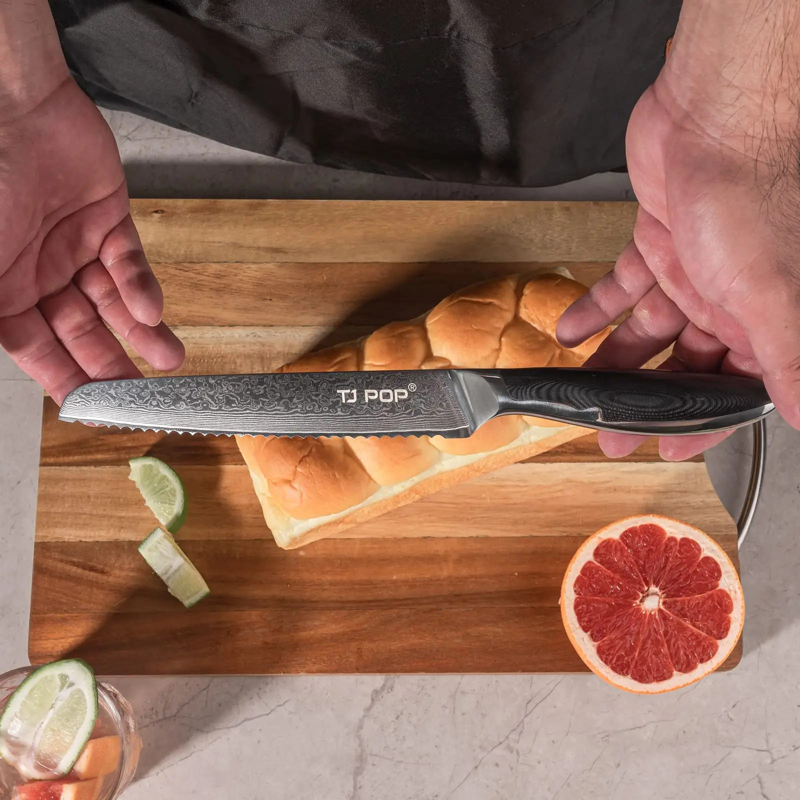 

TJ POP Professional 8 Inch Serrated Bread Knife Japanese VG10 Damascus Steel G10 Handle Sharp Cutting Cake Knife Kitchen Knives