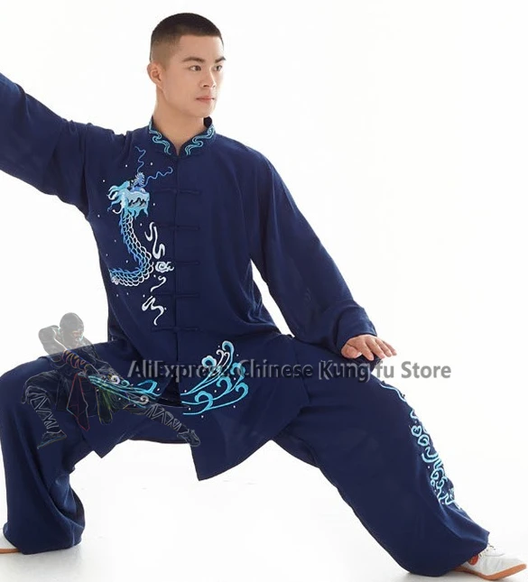Navy Blue Embroidery Tai Chi Suit Kung Fu Wing Chun Summer Martial Arts Uniform Custom Make Wushu Competition Suits