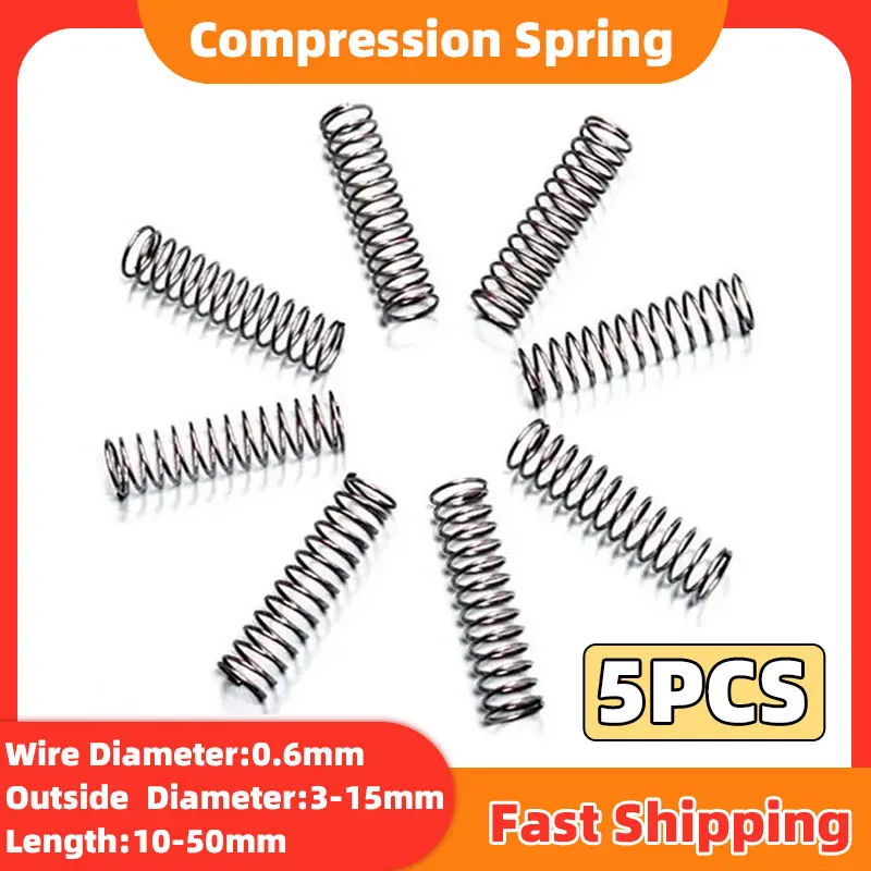 5PCS Compression Coil Sapring Return Spring 65MN Steel Pressure Springs Wire Diameter 0.6mm OD 3-15mm Length10-50mm