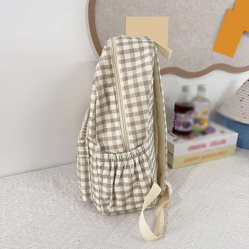 Japanese Ins Campus Versatile Large Capacity Retro Checkered Backpack for Women, Lightweight Backpack