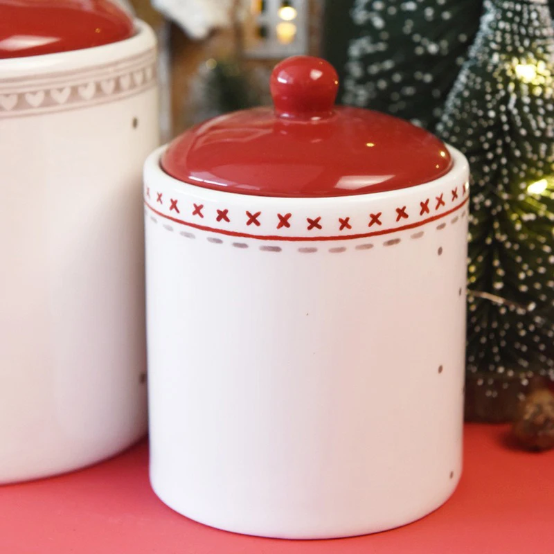 Christmas Ceramic Sealed Jar Grain Nut Dried Fruit Sugar Snack Candy Jars Santa Claus Pattern Christmas Gift Storage Jar