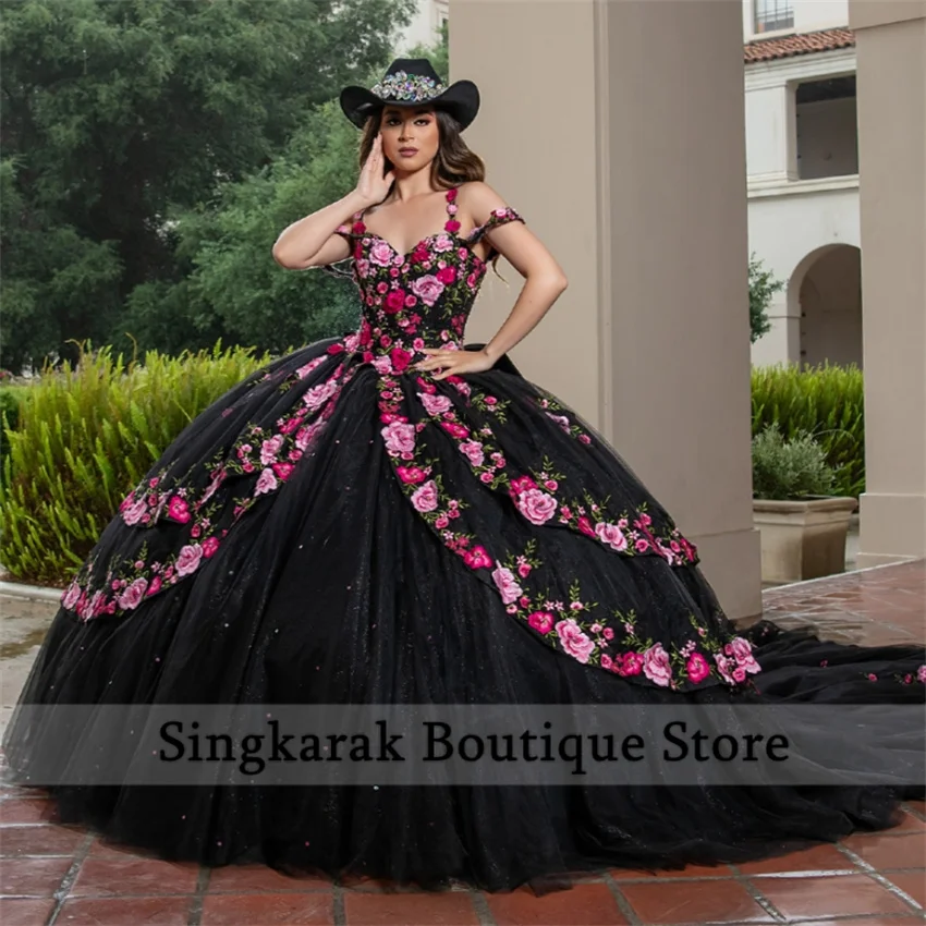 Personalizado lindo bordado floral quinceanera vestido apliques alças gravata espartilho vestido vestidos 15 de anos vestido de baile personalizado