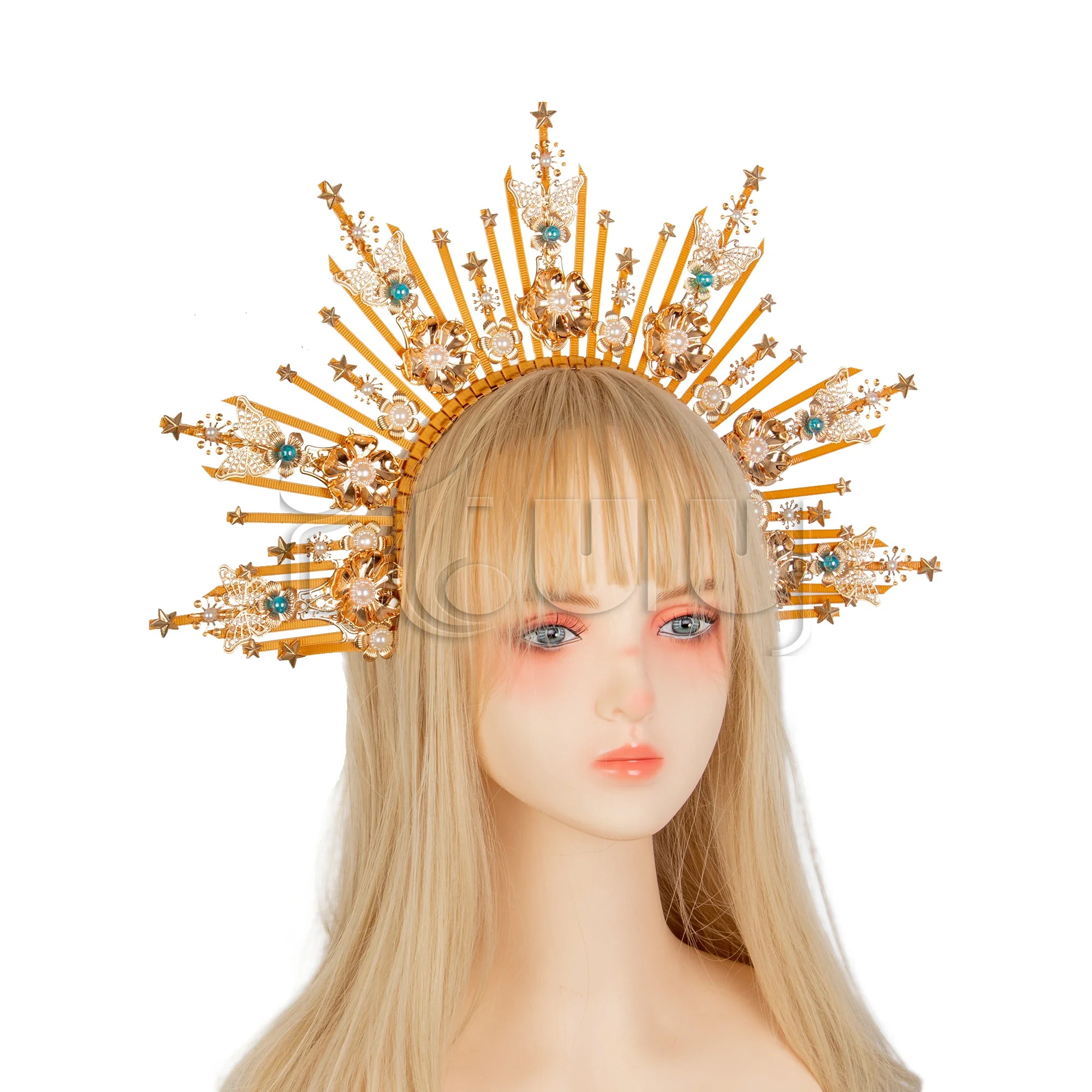 عذراء الشمس آلهة تأثيري الباروك عقال للرأس على شكل تاج القوطية لوليتا بنات KC هالو تاج خوذة النساء غطاء الرأس إكسسوارات الشعر