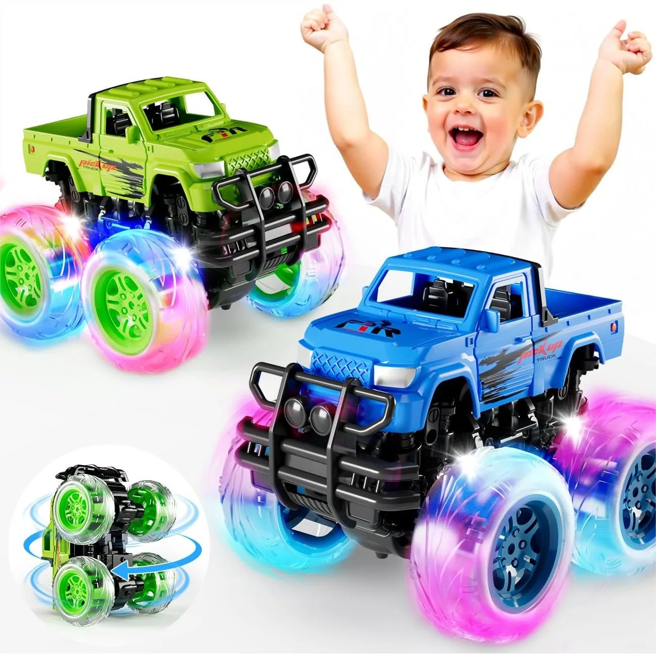 

Monster Truck for Boys Age 4-7, Push Car with Light-Up Wheels, Outside Toys for Toddlers 1-3, Birthday Gift