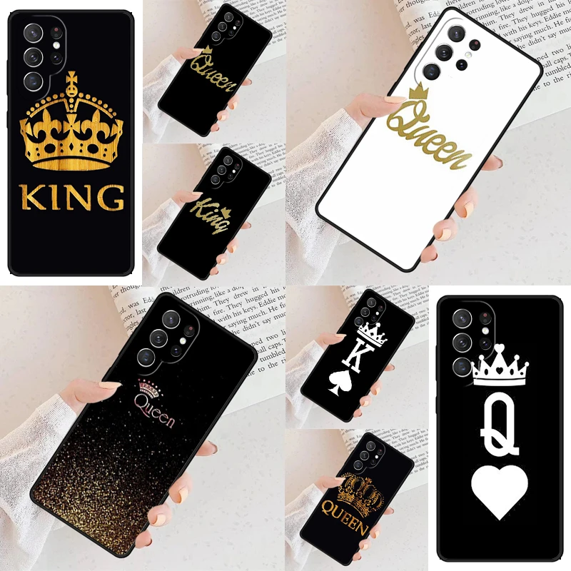 KING Queen Crown Letter Phone Case For Samsung Galaxy S24 S23 S22 S21 Ultra S10 Note 10 Pro S20 Plus FE S9 S8 Cover