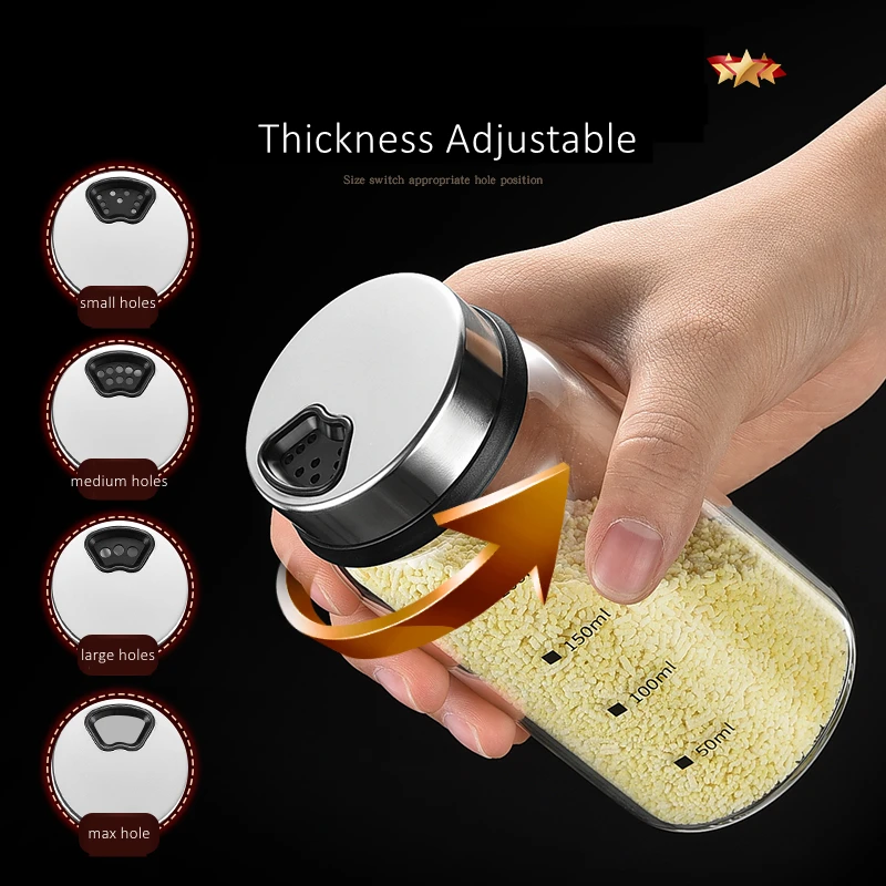 LFGB Certification High-Borosilicate Glass Seasoning Jar Fall Resistant Pepper Shaker 150~300ml Capacity Salt and Sugar Bottle