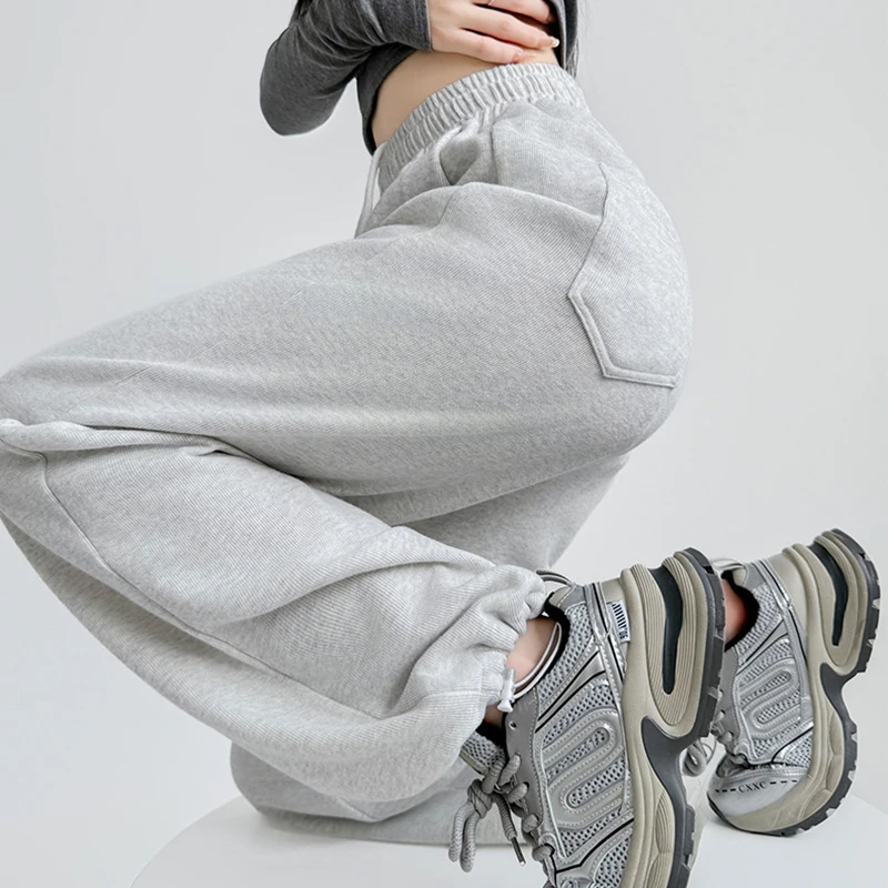 Pantaloni sportivi oversize in vita elastica per donna 2025 Pantaloni larghi primaverili in tinta unita Donna Studente Pantaloni larghi Hip Hop unisex